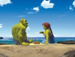 Shrek y Fiona en la playa