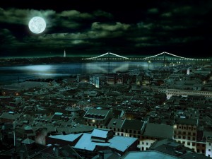 Luna llena sobre la ciudad