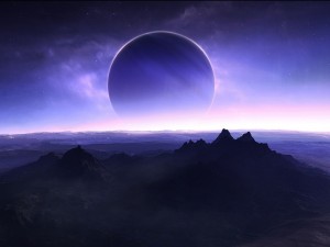 La silueta de un planeta en el horizonte