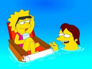 Postal: Lisa y Nelson en la piscina