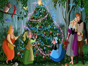 La Bella Durmiente, reunidos alrededor del árbol de Navidad