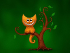 Gato sonriente en un árbol