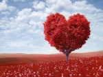 Corazón en un árbol rojo