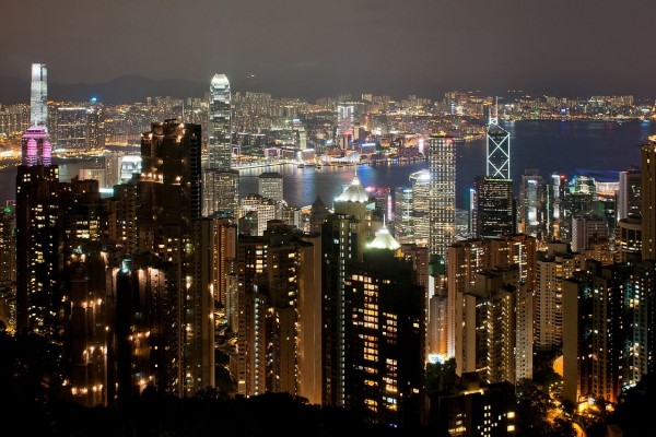 Vista nocturna de Hong Kong