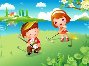 Niños jugando al golf