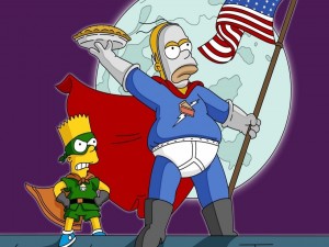 Postal: Homer y Bart héroes