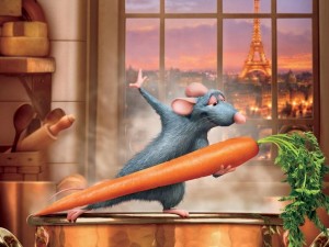 Postal: Remy bailando con una zanahoria (Ratatouille)
