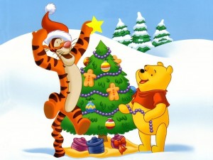 Postal: Winnie the Pooh y Tiger celebrando la Navidad