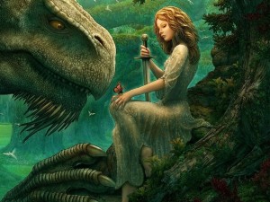 Postal: Dragón y princesa
