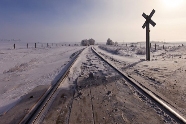 Nieve en las vías del ferrocarril