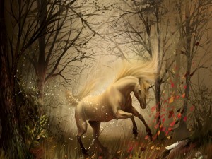 Postal: Unicornio en el bosque