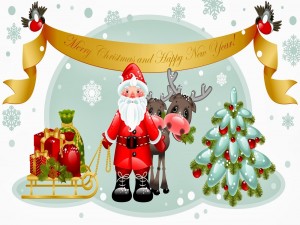 Santa Claus con el mensaje "Feliz Navidad y Feliz Año Nuevo"
