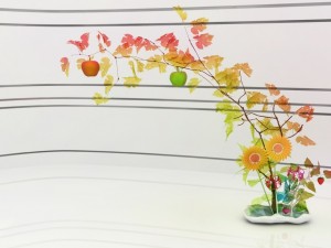 Postal: Adorno floral en 3D con manzanas y hojas