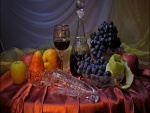 Bodegón con frutas y vino
