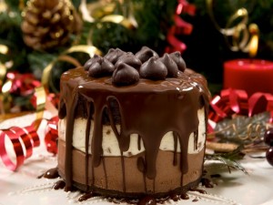 Postal: Pastel de chocolate para la cena de Navidad
