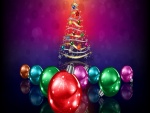 Árbol navideño y bolas de colores
