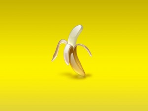 Postal: Plátano en fondo amarillo
