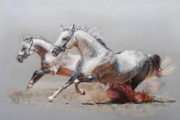 Pintura con caballos corriendo