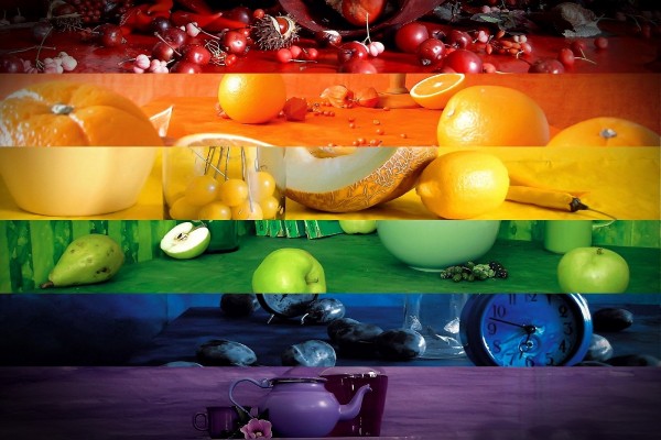 Mosaico de colores y frutas