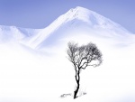 Un árbol en la montaña nevada