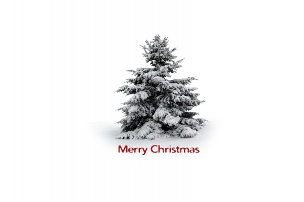 Felicitación de Navidad con un árbol y nieve