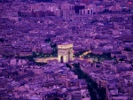Vista de París y el Arco de Triunfo al anochecer
