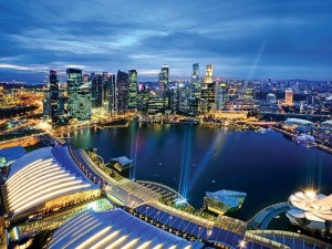 Postal: Vista aérea de la ciudad de Singapur