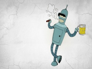 El robot Bender fuma y toma cerveza