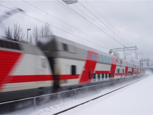 Postal: Tren en movimiento en un lugar nevado