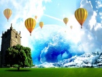 Volando en globo en un mundo fantástico