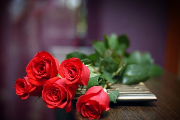Rosas rojas sobre la mesa