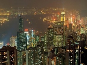 Luces en la noche de Hong Kong