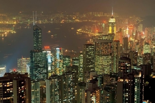 Luces en la noche de Hong Kong