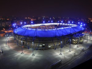 Postal: Luces azules en el estadio Metalist