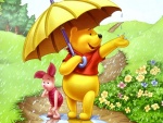 Winnie the Pooh y Piglet preocupados por la lluvia