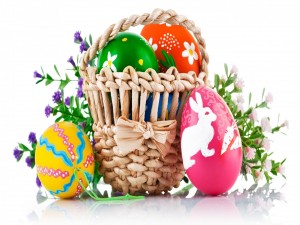 Postal: Cesta con huevos de Pascua