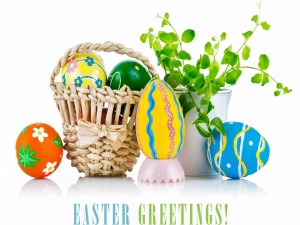 Postal: Canastita con huevos para la celebración de Pascua