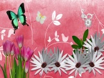 Flores y mariposas en primavera