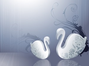 Cisnes con flores