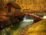 Puente de madera cruzando el río