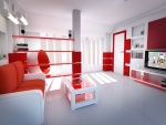 Moderno salón blanco y rojo