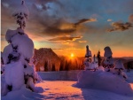 Puesta de sol en un lugar nevado