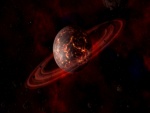 Planeta con anillos de color rojo