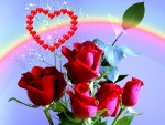 Rosas rojas, y un corazón entre el arcoíris del amor