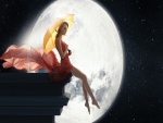 Mujer sentada cerca de la Luna