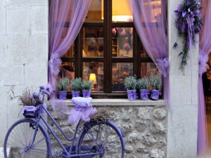 Postal: Bicicleta color púrpura