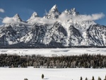 Precioso paisaje de montañas y nieve