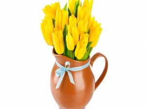 Jarrón con tulipanes amarillos