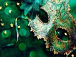 Máscara de carnaval, con un moño verde
