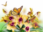 Mariposas volando entre las orquídeas